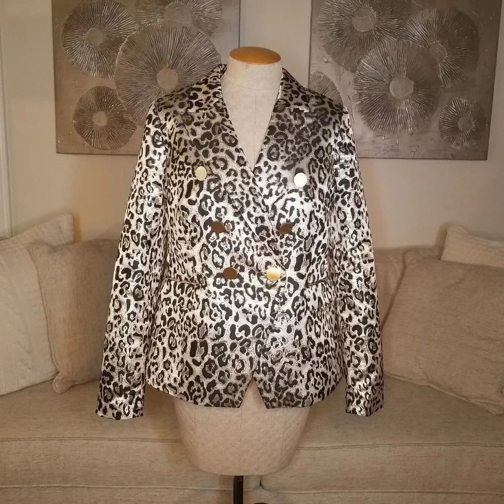 Rachel Parcell Metallic Leopard Blazer sz Large - Picture 4 of 12